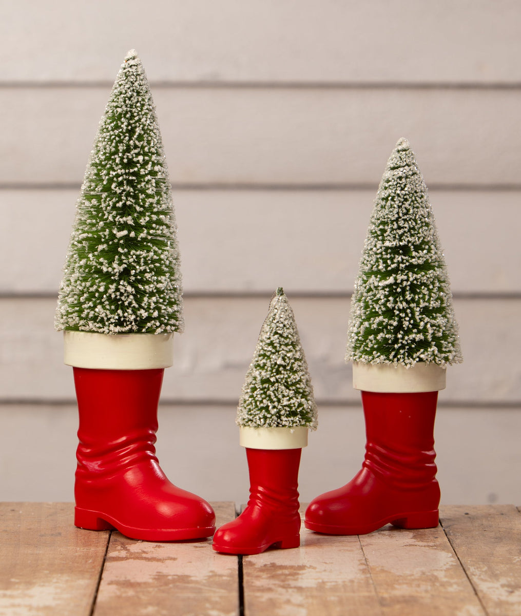 MerryThoughtクリスマスブーツ BearInChristmasBoot Large Vintage Santa Boot with Bottle Brush Tree – Bethany Lowe