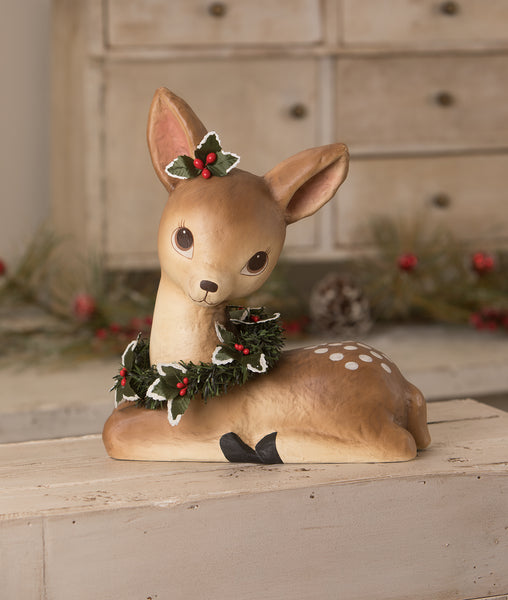 Sweet Fawn With Wreath Paper Mache