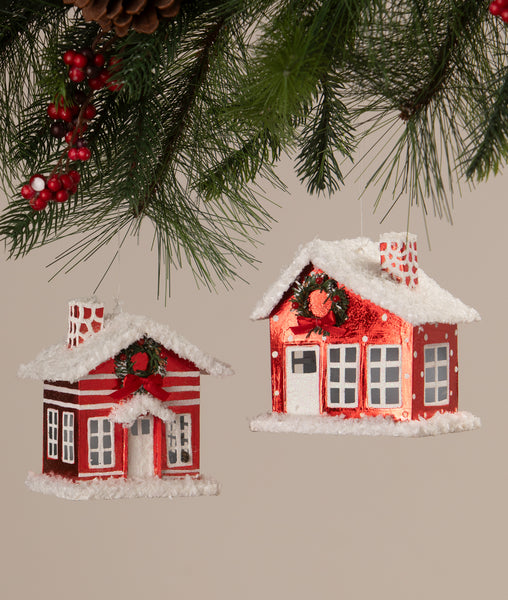Polka Dot Tin House Ornament