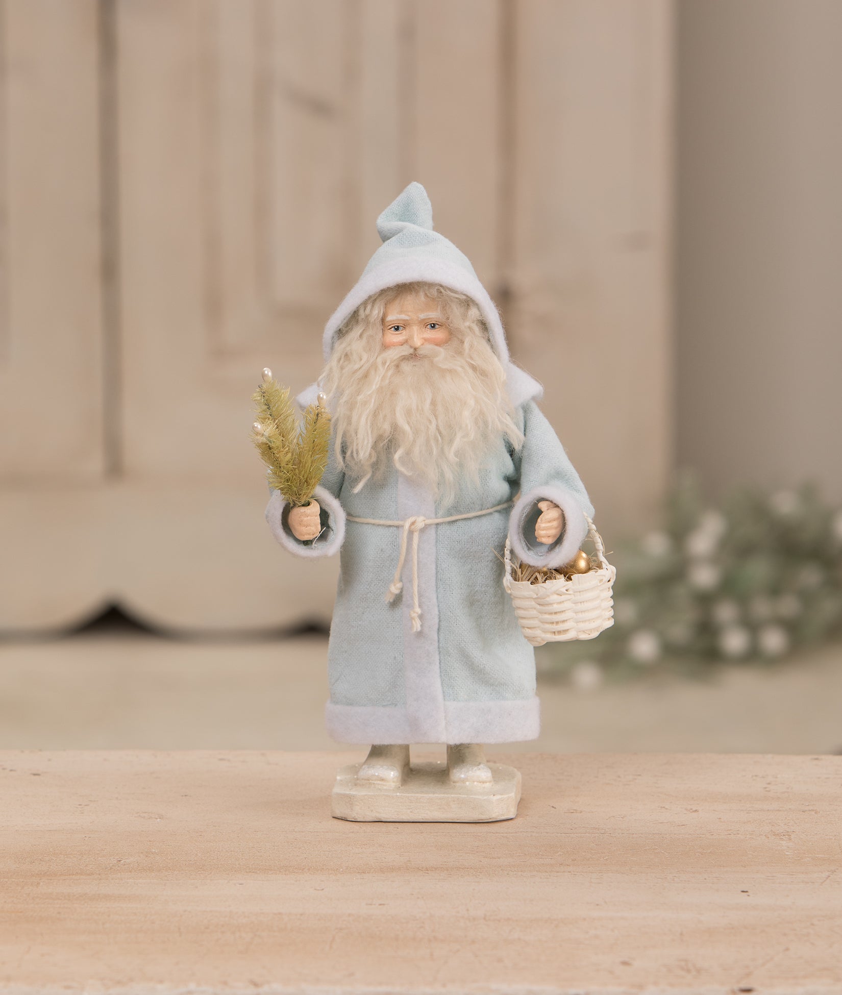 Pastel Blue Santa With Basket