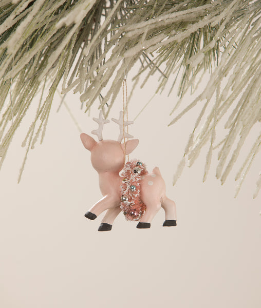 Pink Reindeer with Wreath Ornament