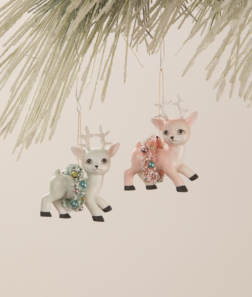 Pink Reindeer with Wreath Ornament