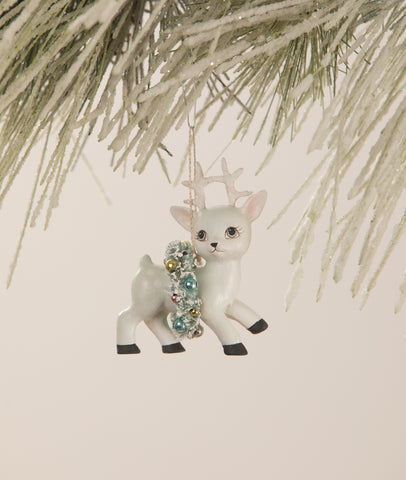 Blue Reindeer with Wreath Ornament