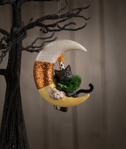 Party Kitty on Candy Corn Moon Ornament