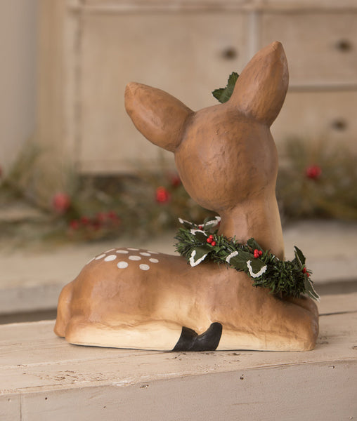Sweet Fawn With Wreath Paper Mache