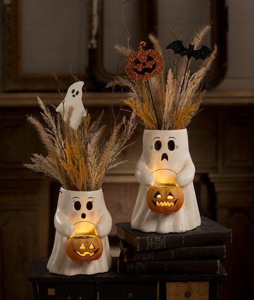 Sweet Boo With Pumpkin Bucket Paper Mache