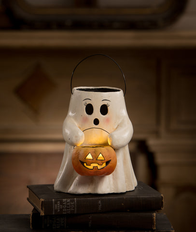 Sweet Boo With Pumpkin Bucket Paper Mache