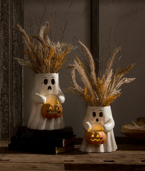 Scaredy Boo With Pumpkin Bucket Paper Mache