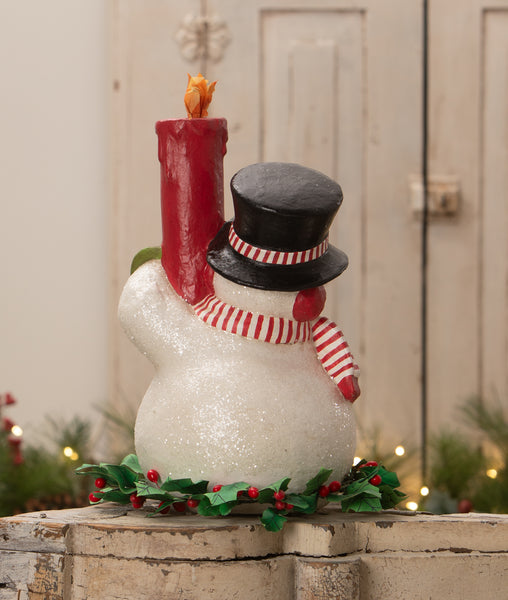 Holly Berry Snowman and Candle