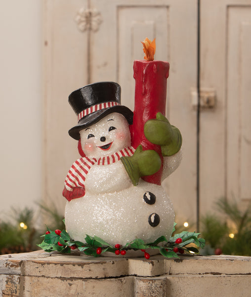Holly Berry Snowman and Candle