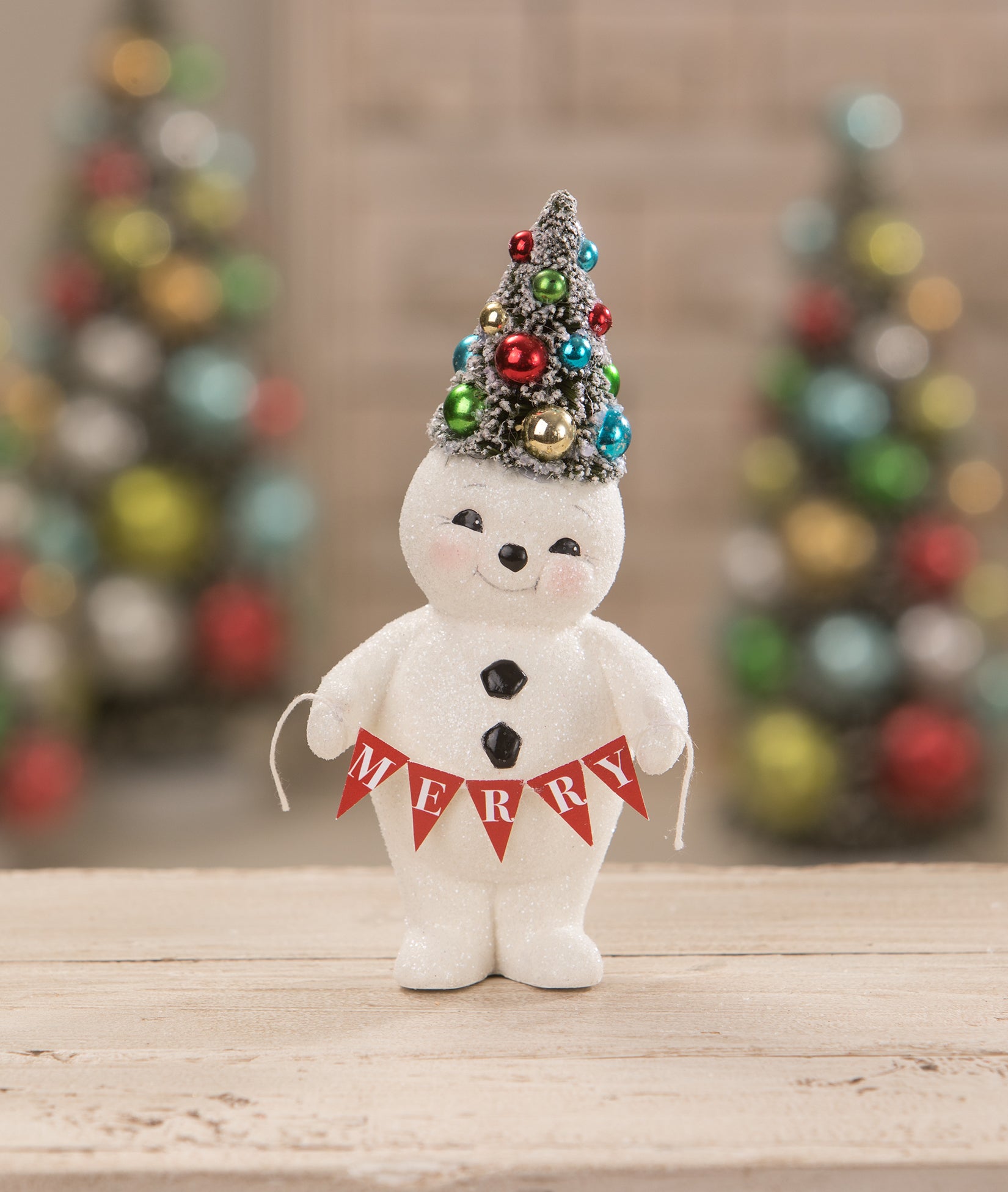 Retro Merry Snowman With Tree