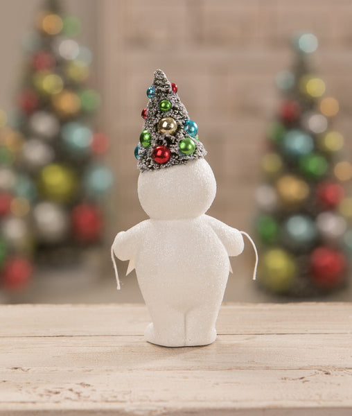 Retro Merry Snowman With Tree