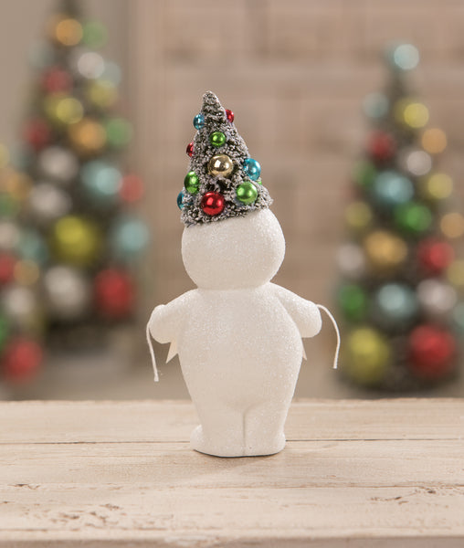 Retro Merry Snowman With Tree