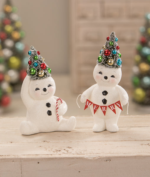 Retro Merry Snowman With Tree