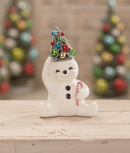 Retro Candy Cane Snowman With Tree