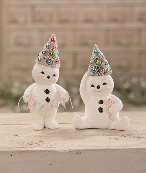 Pastel Merry Snowman With Tree