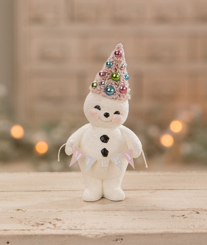 Pastel Merry Snowman With Tree