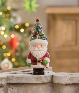 Retro Santa with Candy Cane and Tree Hat