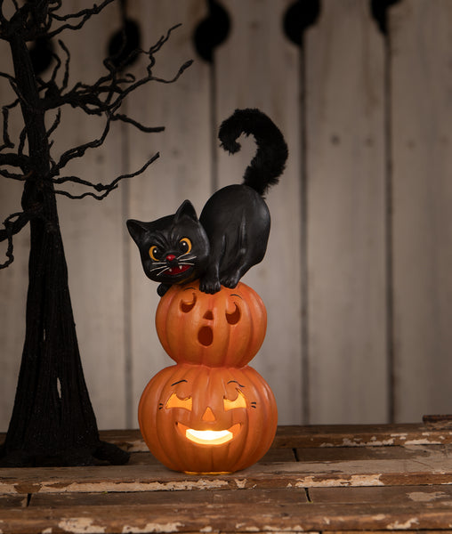 Small Pumpkin Stack Black Cat