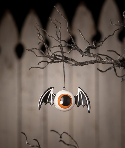Orange Eyeball Bat Ornament