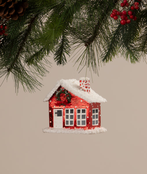 Polka Dot Tin House Ornament