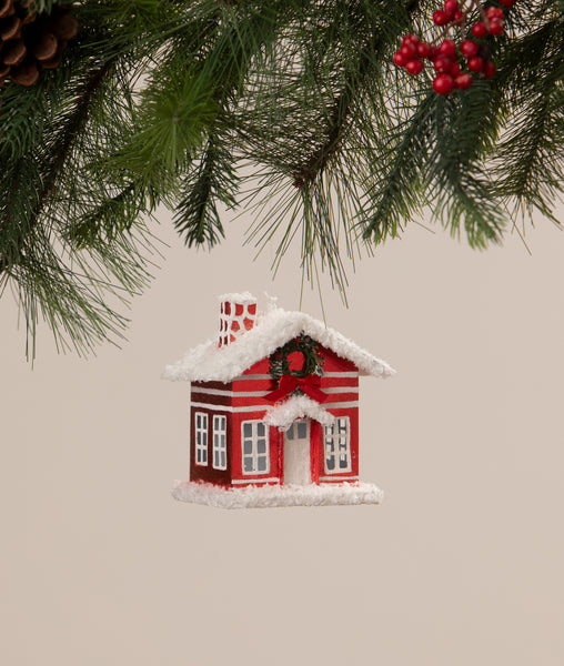 Stripped Tin House Ornament