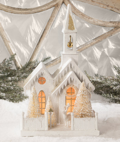 White_Christmas_Putz_Church_Gold_Snow