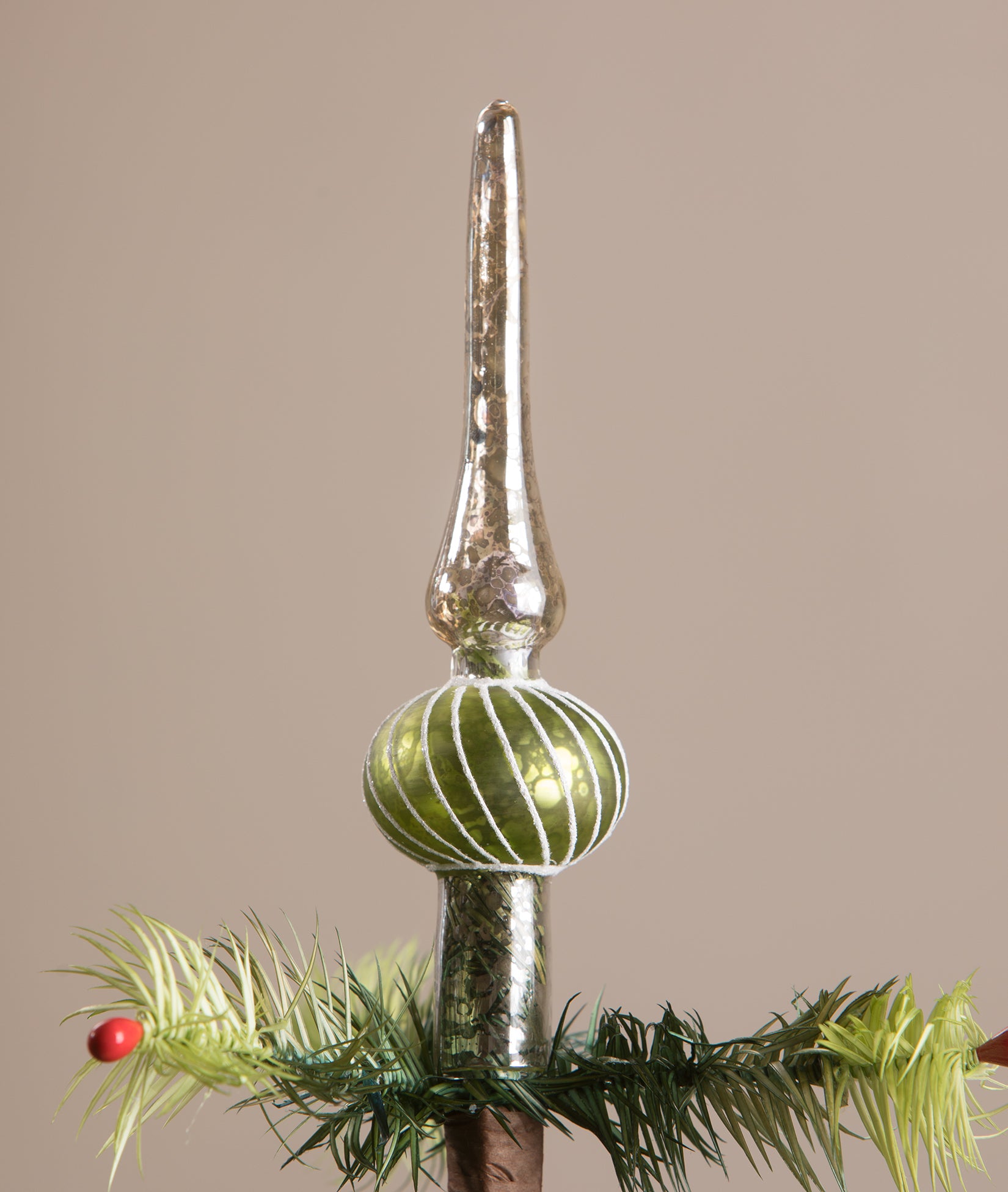 Christmas_Tree Topper_Red_Striped_Small_Glass_Vintage_Bethany Lowe