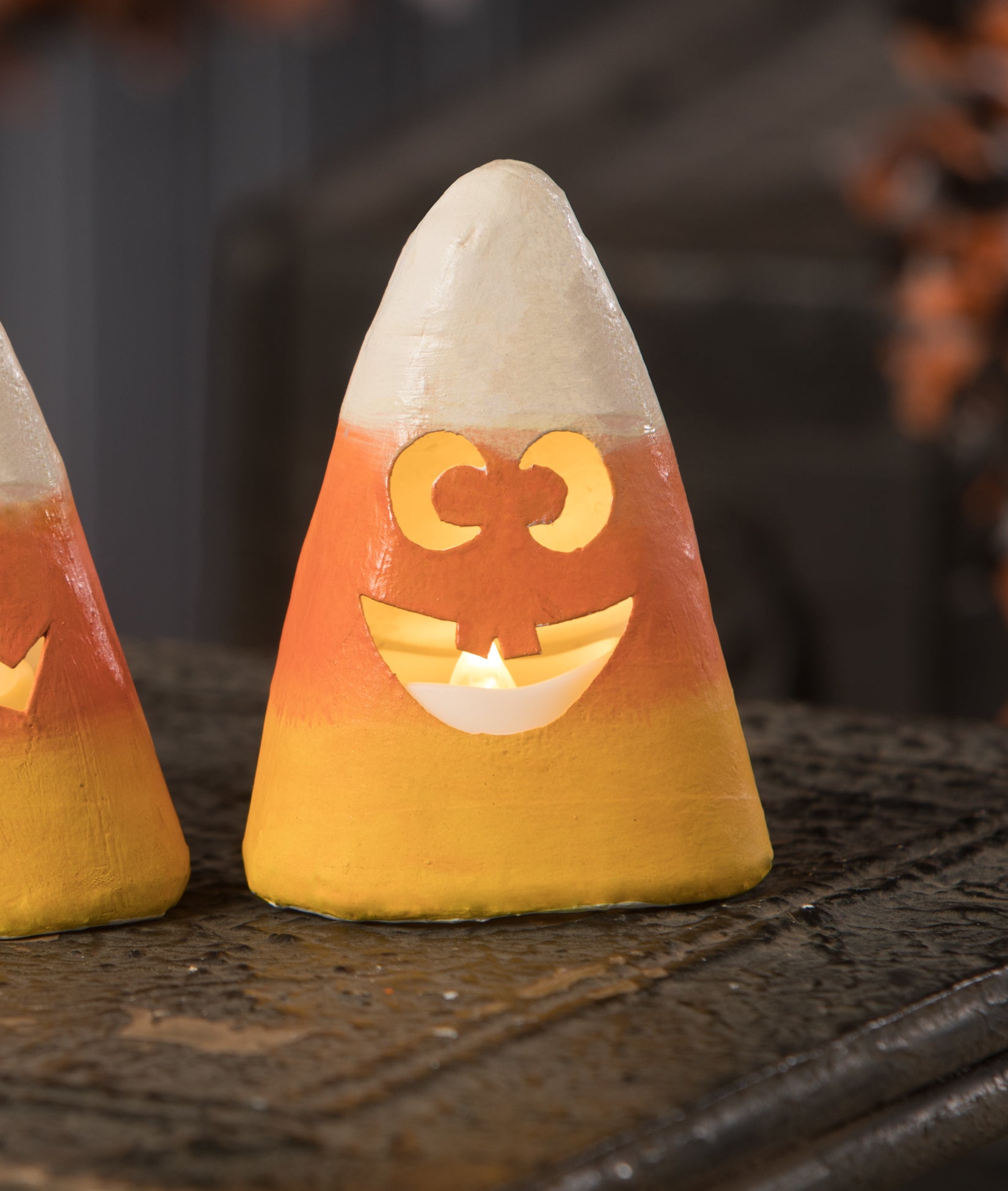 Halloween_ Bethany Lowe_candy corn_luminary_faces_glow_Halloween