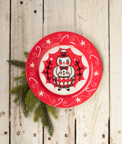 Johanna Parker_Bethany Lowe_Christmas_Plates_Snowman_Red