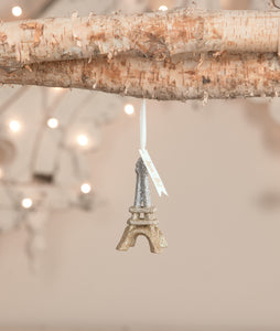 Christmas_Joyoux Noel_Eiffel Tower_Glitter_Silver_Gold_Ornament_Bethany Lowe