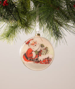 Christmas_Bethany Lowe_Santa_Disk_Ornament_Glass