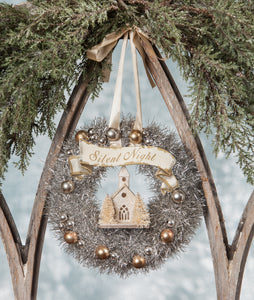 wreath_Christmas_peaceful_silent night_silver_tinsel_Bethany Lowe_church